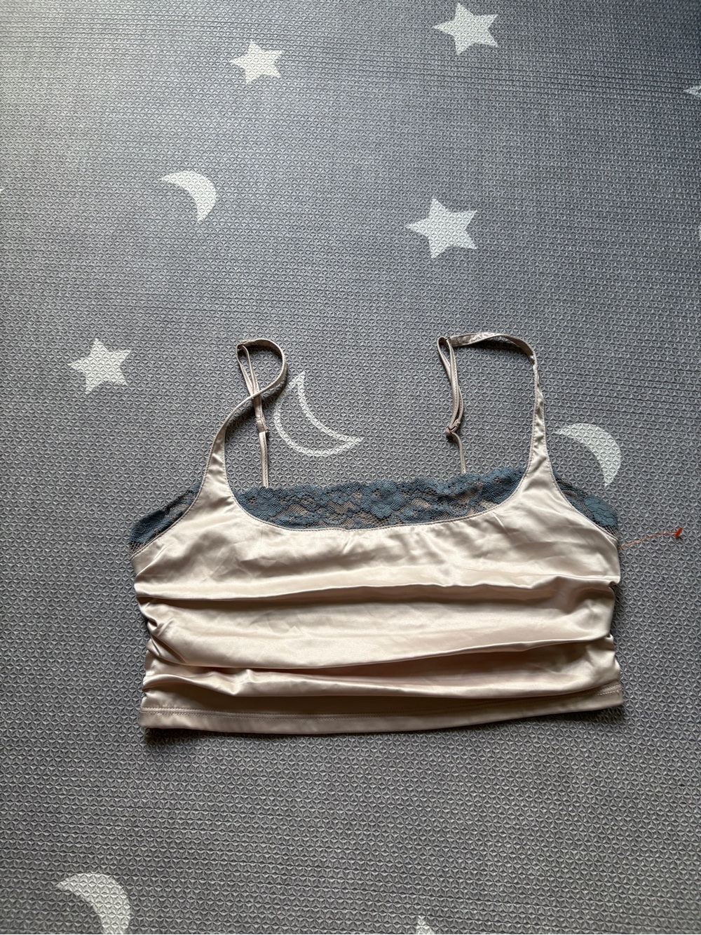Free People Cream Cami with Gray Lace Trim